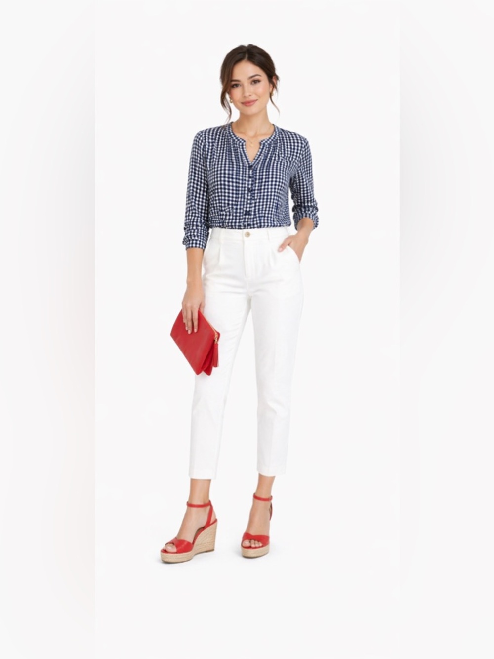 Notations Navy and White Plaid Top